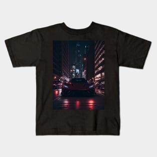 Chicago Night Ride Red Sports Car Kids T-Shirt